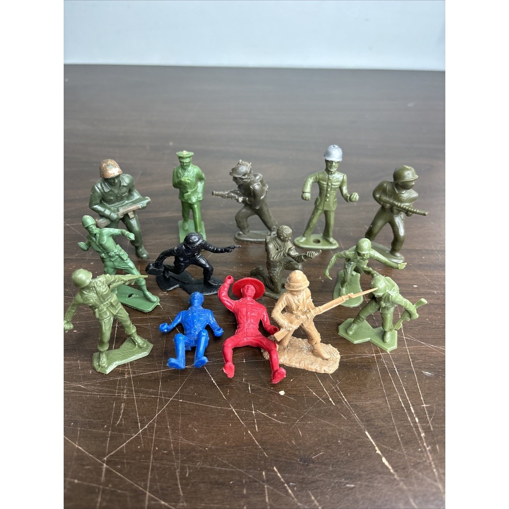 Lot of‎ 14 Vintage Army Men Plastic Tim Mee Marx Ajax MPC SOLDIERS COWBOYS
